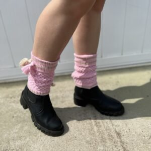Polaina Rosa com Bege Pipoca Pompom Tassel