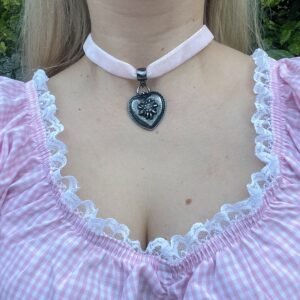Colar Veludo Rosa Coração Grande